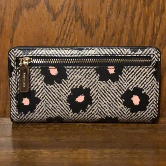 NWT-Kate Spade-Oh Snap-Large Slim Bifold Snap Wallet-Herringbone Floral-$169 - Picture 3 of 8